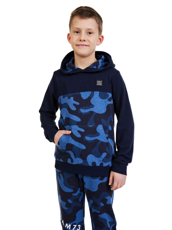 Sam 73 Sötétkék fiú mintás kapucnis pulóver SAM 73 Danny