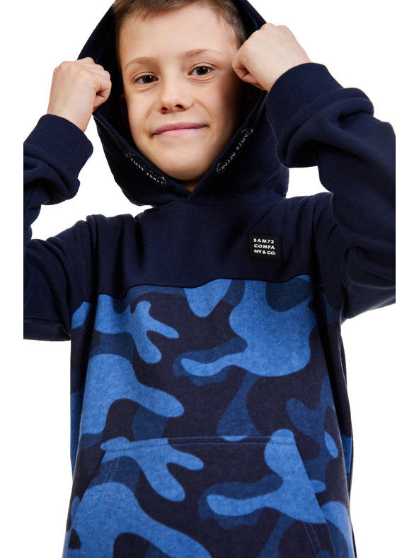 Sam 73 Sötétkék fiú mintás kapucnis pulóver SAM 73 Danny