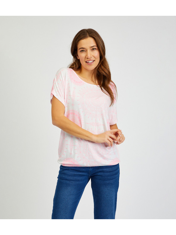 Sam 73 Fehér és rózsaszín női mintás póló SAM73 Taurus