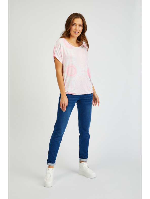 Sam 73 Fehér és rózsaszín női mintás póló SAM73 Taurus