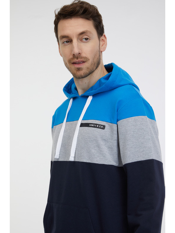 Sam 73 Kék-fekete férfi kapucnis pulóver SAM 73 Gerado