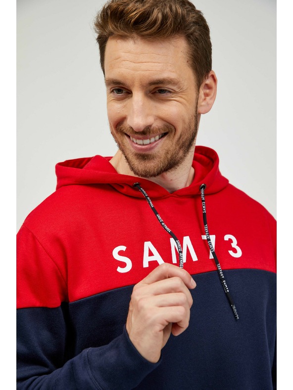 Sam 73 Piros és kék férfi kapucnis pulóver SAM 73 Eldos