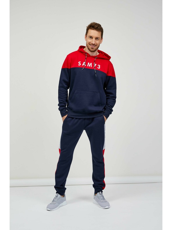 Sam 73 Piros és kék férfi kapucnis pulóver SAM 73 Eldos