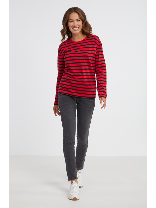 Sam 73 Piros női csíkos, hosszú ujjú póló SAM 73 Prudence