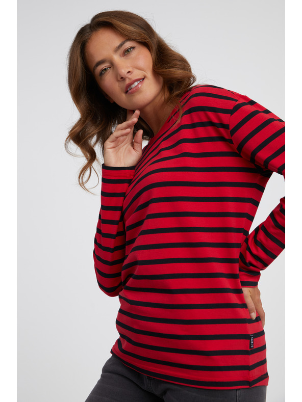 Sam 73 Piros női csíkos, hosszú ujjú póló SAM 73 Prudence