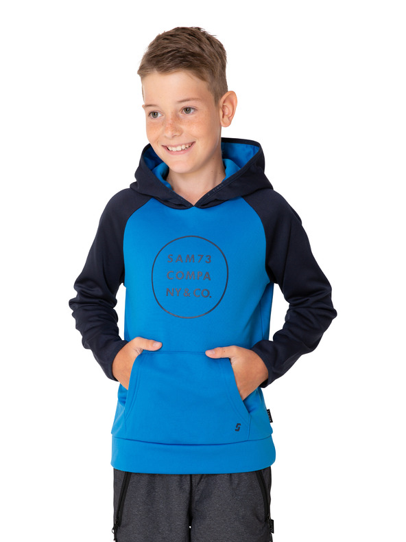 Sam 73 Fekete és kék fiú nyomtatott kapucnis pulóver SAM 73 Ian