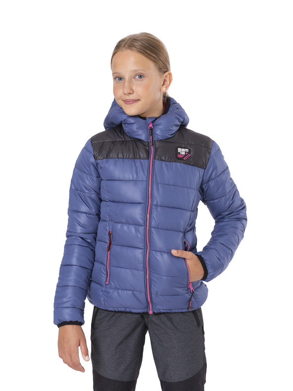 Sam 73 Fekete és kék színű, steppelt télikabát lányoknak kapucnival SAM 73 Eloise