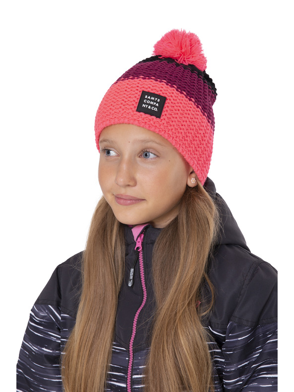 Sam 73 Burgundi és rózsaszínű lányoknak való téli sapka pomponnal Sam 73 Joy
