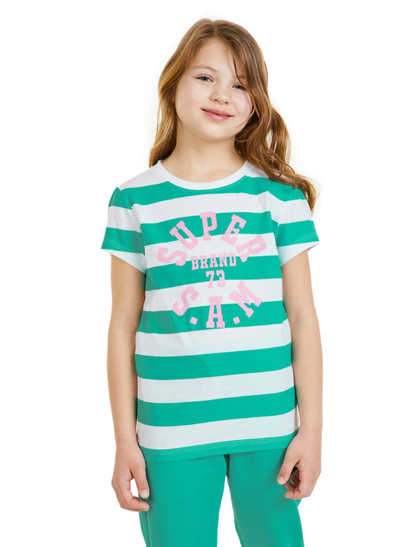 Sam 73 Fehér és zöld csíkos gyerek póló SAM 73 Siobhan