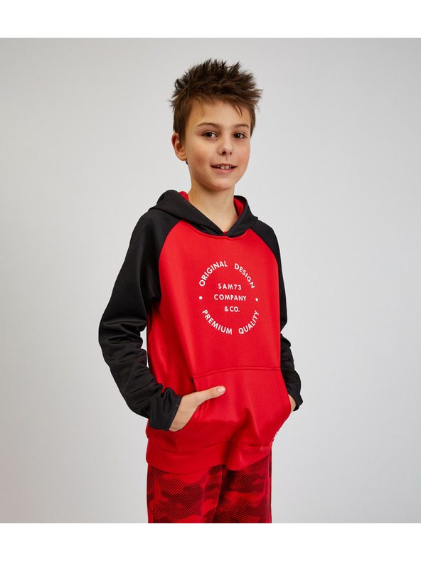 Sam 73 Fekete-piros unisex gyerek kapucnis pulóver SAM73 Draco