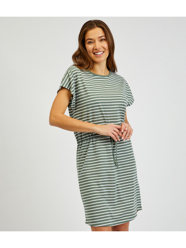 Sam 73 Fehér és zöld női csíkos ruha nyakkendővel SAM73 Sagitta