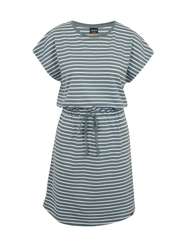 Sam 73 Fehér és zöld női csíkos ruha nyakkendővel SAM73 Sagitta