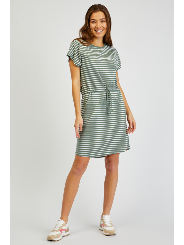 Sam 73 Fehér és zöld női csíkos ruha nyakkendővel SAM73 Sagitta
