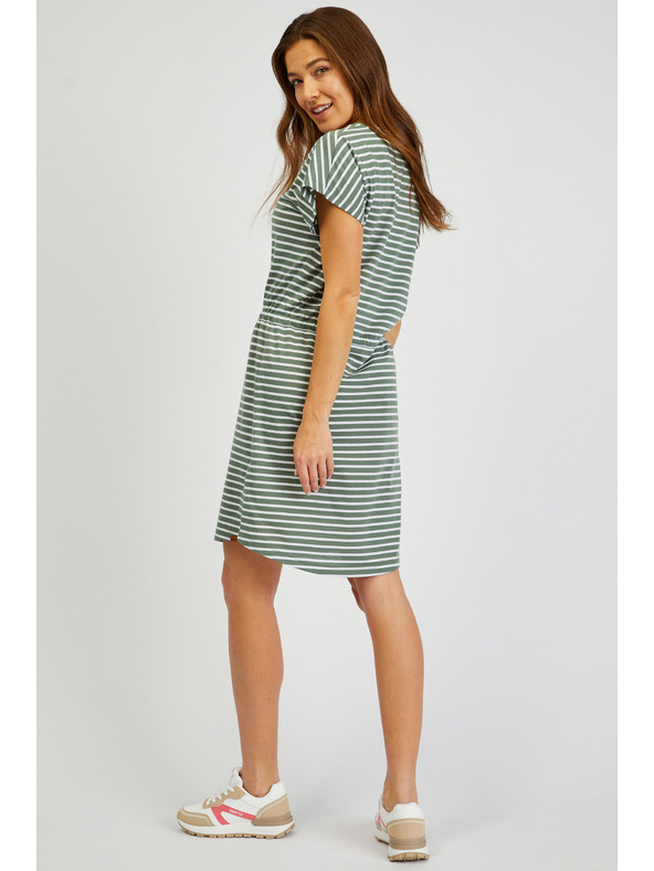 Sam 73 Fehér és zöld női csíkos ruha nyakkendővel SAM73 Sagitta