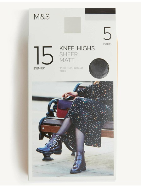 Marks & Spencer Marks & Spencer 5 pár matt térdzokni, 15 DEN fekete