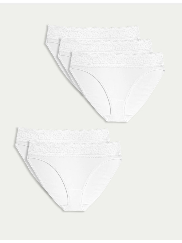 Marks & Spencer Pamut csipkebugyi lycraval, 5 csomag Marks & Spencer fehér