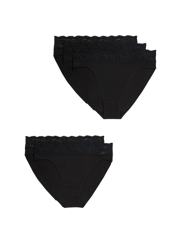 Marks & Spencer Pamut csipkebugyi lycrával, 5 csomag Marks & Spencer fekete