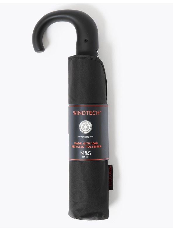 Marks & Spencer Újrahasznosított poliészter esernyő ívelt fogantyúval és Windtech™ technológiával Marks & Spencer black