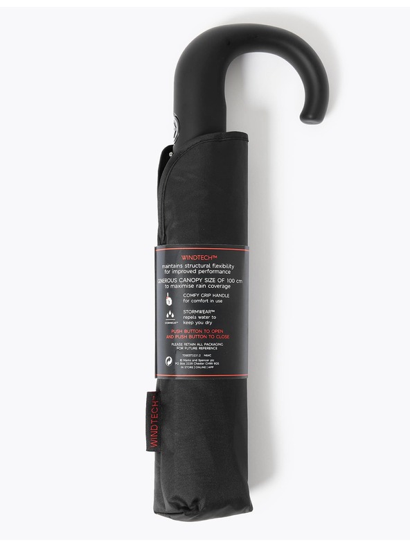Marks & Spencer Újrahasznosított poliészter esernyő ívelt fogantyúval és Windtech™ technológiával Marks & Spencer black