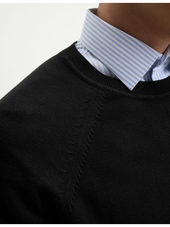 Marks & Spencer Nyakig érő nyakú pulóver tiszta pamutból, Marks & Spencer fekete