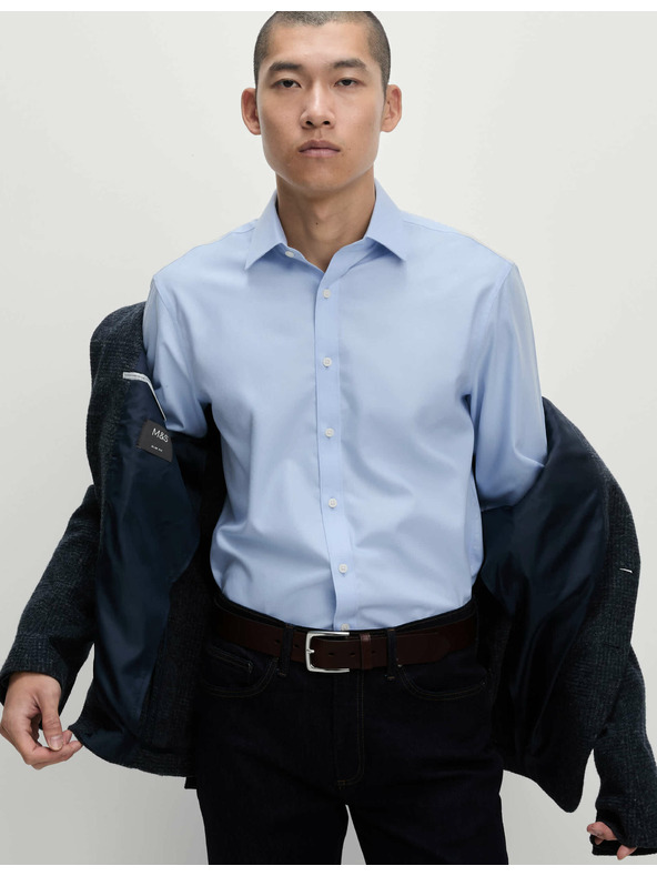 Marks & Spencer Marks & Spencer kék, klasszikus szabású pamuting vasalást nem igénylő anyagból