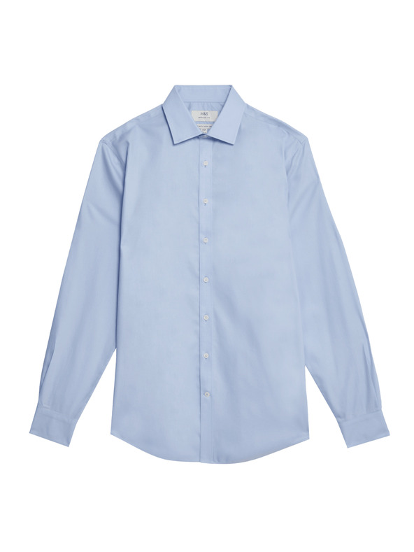 Marks & Spencer Marks & Spencer kék, klasszikus szabású pamuting vasalást nem igénylő anyagból