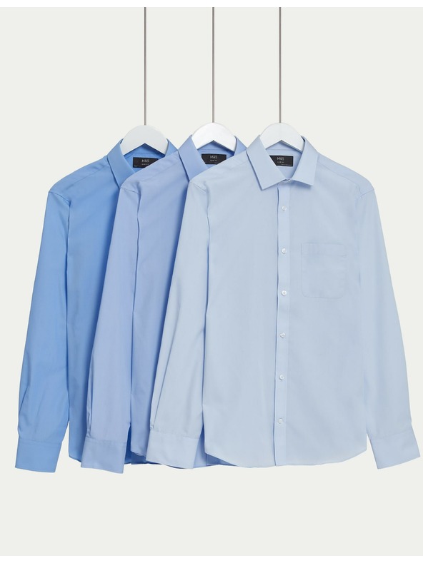 Marks & Spencer 3 db vékony szabású ing pamut keverékből, Marks & Spencer kék
