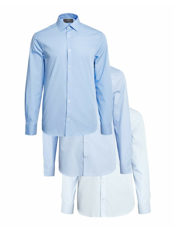 Marks & Spencer 3 db vékony szabású ing pamut keverékből, Marks & Spencer kék