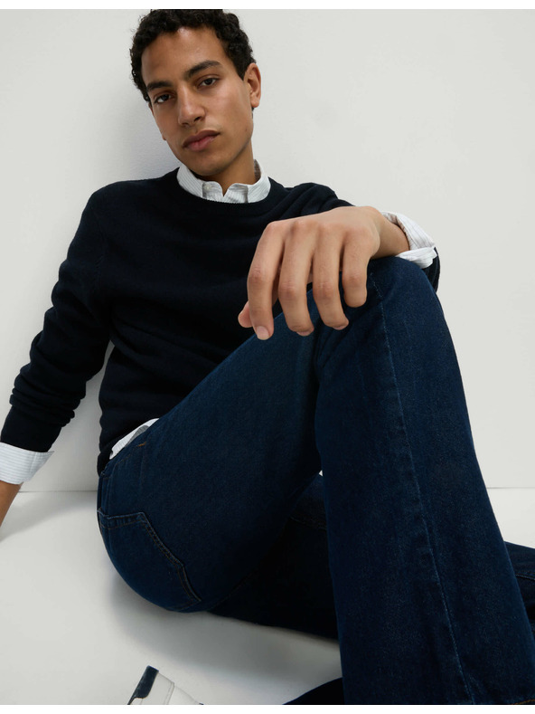 Marks & Spencer Sima, egyenes szárú farmer, 100% pamutból, Marks & Spencer sötétkék