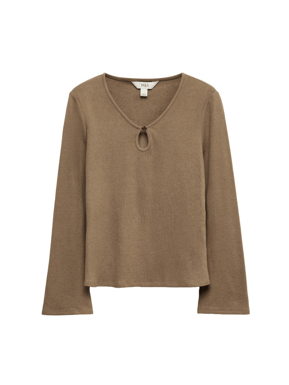 Marks & Spencer Kényelmes felső kivágott nyakkal és bő ujjakkal Marks & Spencer törtfehér