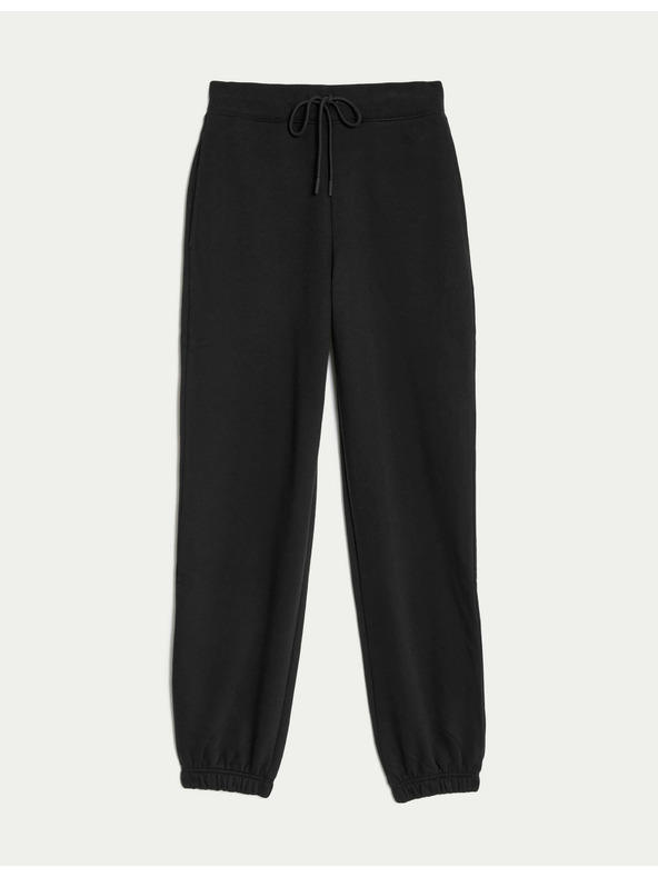 Marks & Spencer Mandzséta végű melegítőnadrág magas pamuttartalommal és húzózsinórral, Marks & Spencer fekete