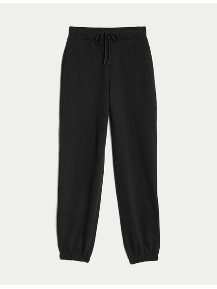 Marks & Spencer Mandzséta végű melegítőnadrág magas pamuttartalommal és húzózsinórral, Marks & Spencer fekete