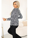 numoco Üzleti blúz hosszú ujjal és elöl megkötővel - fekete-fehér minta