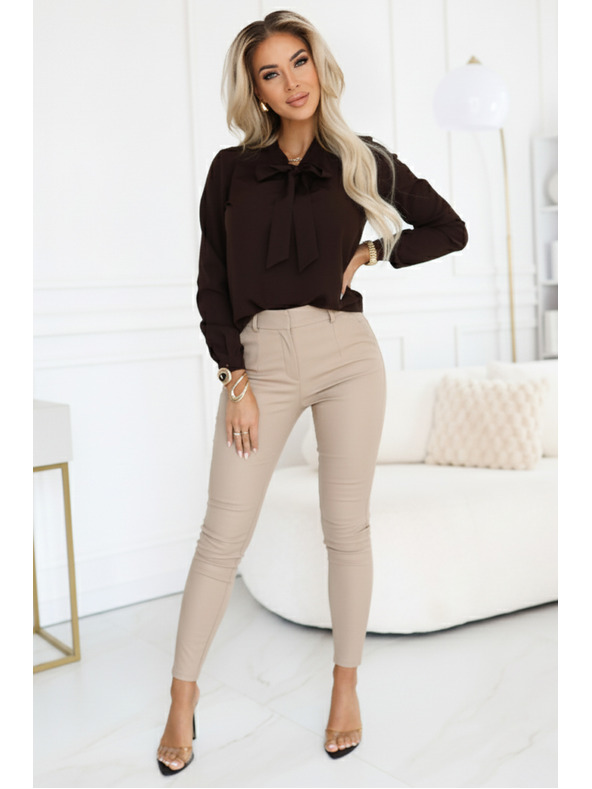 numoco Üzleti blúz hosszú ujjal és elöl megkötővel - csokoládé