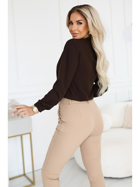 numoco Üzleti blúz hosszú ujjal és elöl megkötővel - csokoládé