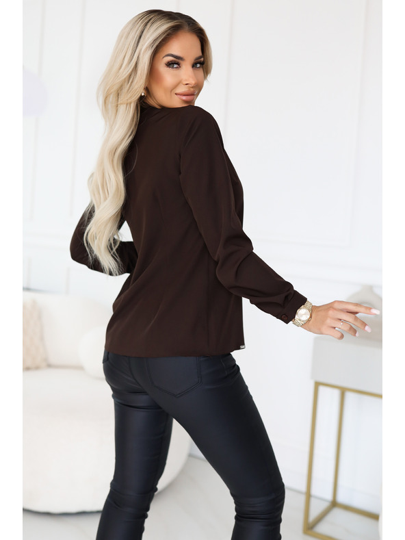 numoco Üzleti blúz hosszú ujjal és elöl megkötővel - csokoládé