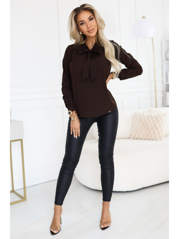 numoco Üzleti blúz hosszú ujjal és elöl megkötővel - csokoládé