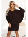 numoco Kényelmes denevér szabású ruha hosszú ujjal - csokoládé