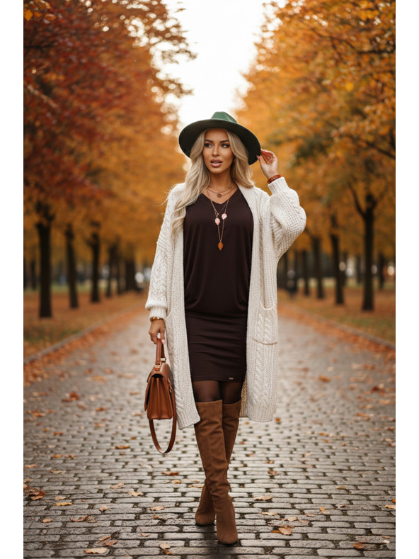 numoco Kényelmes denevér szabású ruha hosszú ujjal - csokoládé