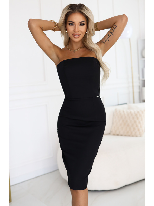 numoco Midi ruha fedetlen vállakkal és fűzővel - fekete