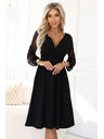 numoco Elegáns midi ruha átlapolt nyakkivágással és tüll ujjakkal - fekete
