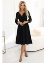 numoco Elegáns midi ruha átlapolt nyakkivágással és tüll ujjakkal - fekete