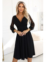 numoco Elegáns midi ruha átlapolt nyakkivágással és tüll ujjakkal - fekete