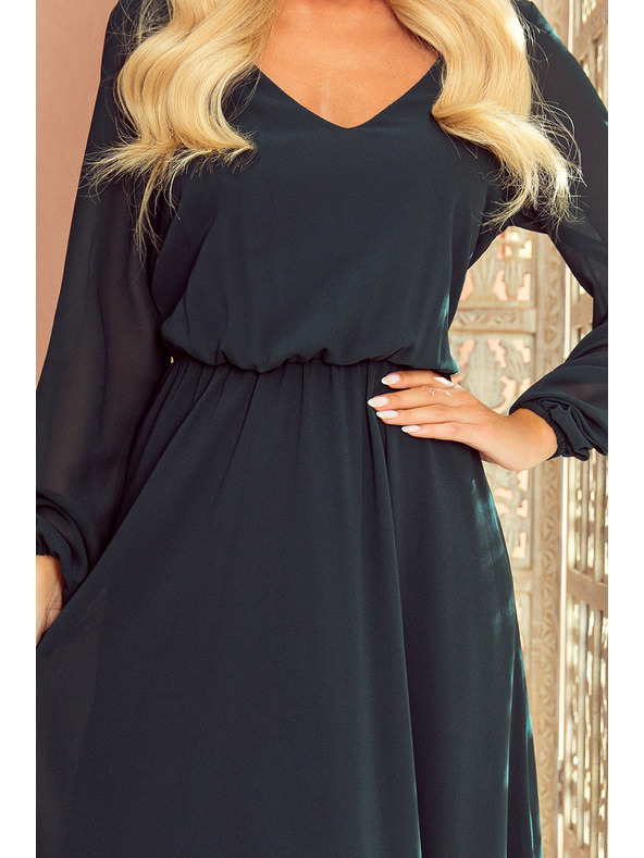 numoco Selyem midi ruha gallérral és kivágással - zöld