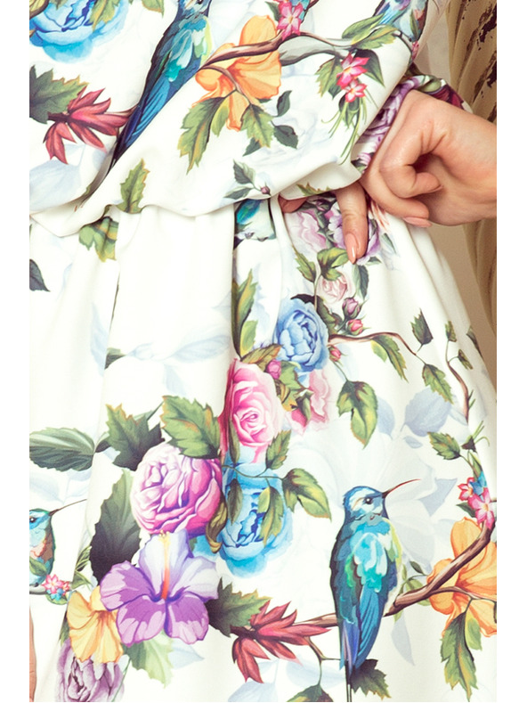 numoco Hosszú ruha nyakban megkötve - színes rózsák és kék madarak
