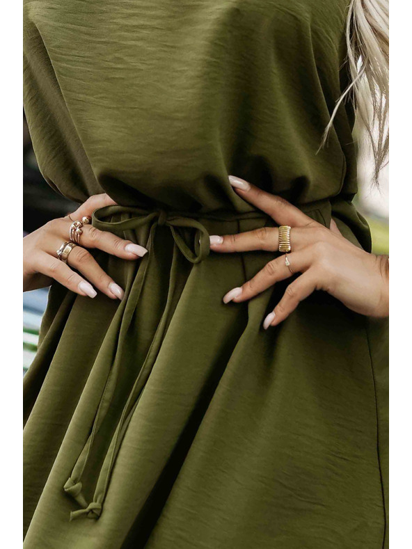 numoco VICTORIA Ujjatlan trapéz ruha derékövvel - khaki