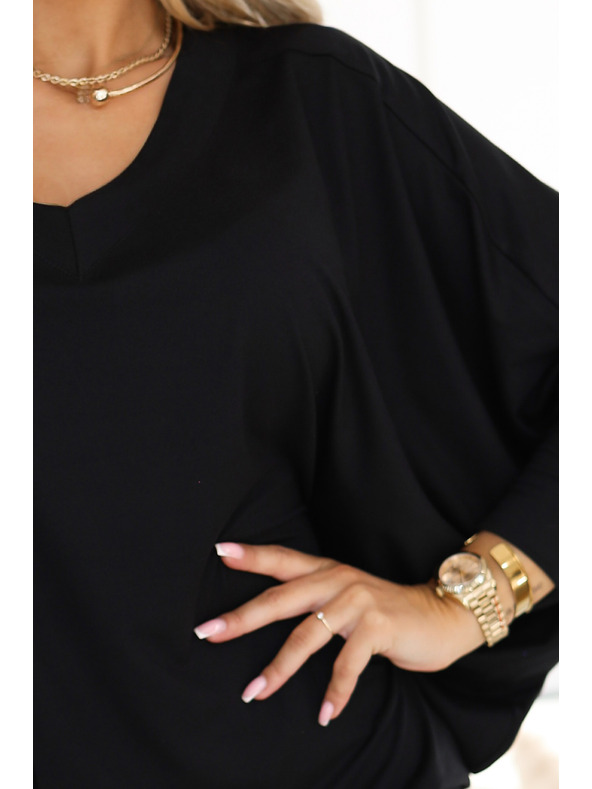 numoco Kényelmes denevér ujjú ruha hosszú ujjakkal - fekete