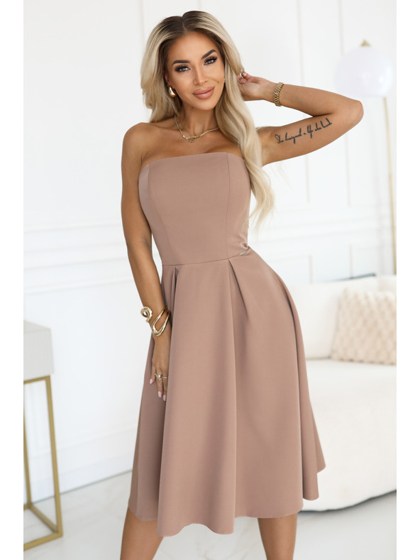 numoco VIVIENNE midi ruha fűzővel és széles pántokkal különleges alkalmakra - bézs