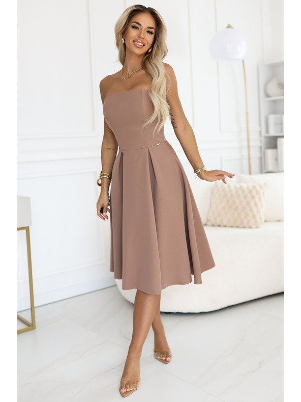 numoco VIVIENNE midi ruha fűzővel és széles pántokkal különleges alkalmakra - bézs