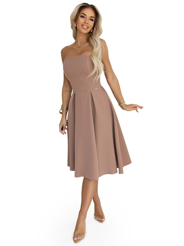 numoco VIVIENNE midi ruha fűzővel és széles pántokkal különleges alkalmakra - bézs